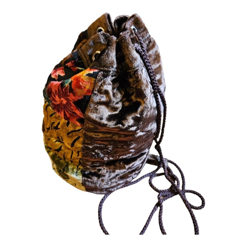 Brown & Orange Patchwork Velour Backpack / Sack - image 3